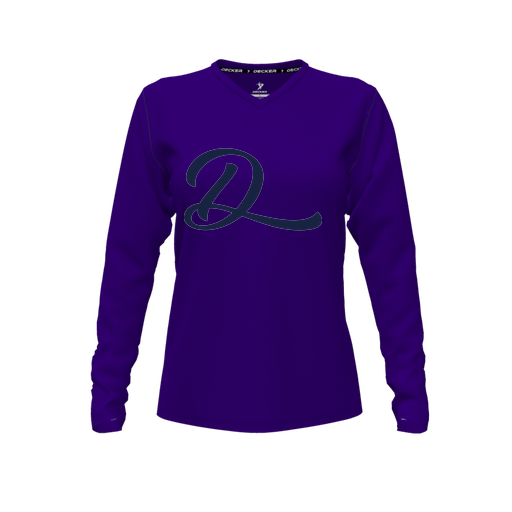 [FTLVCFPP-FYXS-LOGO3] Decker Comfort T-Shirt (Female Youth XS, Purple, V Neck, Logo 3, Long Sleeve)