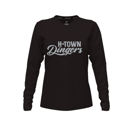 [CUS-DFW-TEES-PER-VNK-LSL-BLK-FYXS-LOGO2] Decker Performance T-Shirt (Female Youth XS, Black, V Neck, Logo 2, Long Sleeve)