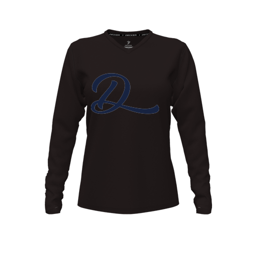 [CUS-DFW-TEES-PER-VNK-LSL-BLK-FYXS-LOGO3] Decker Performance T-Shirt (Female Youth XS, Black, V Neck, Logo 3, Long Sleeve)