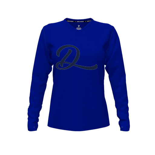 [FTLVPTRY-FYXS-LOGO3] Decker Performance T-Shirt (Female Youth XS, Royal, V Neck, Logo 3, Long Sleeve)