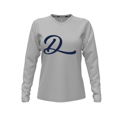 [CUS-DFW-TEES-PER-VNK-LSL-GRY-FYXS-LOGO3] Decker Performance T-Shirt (Female Youth XS, Gray, V Neck, Logo 3, Long Sleeve)